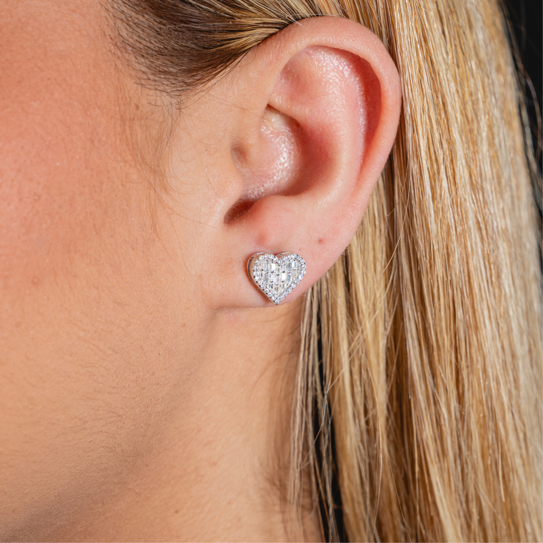 Heart Earrings With Baguette