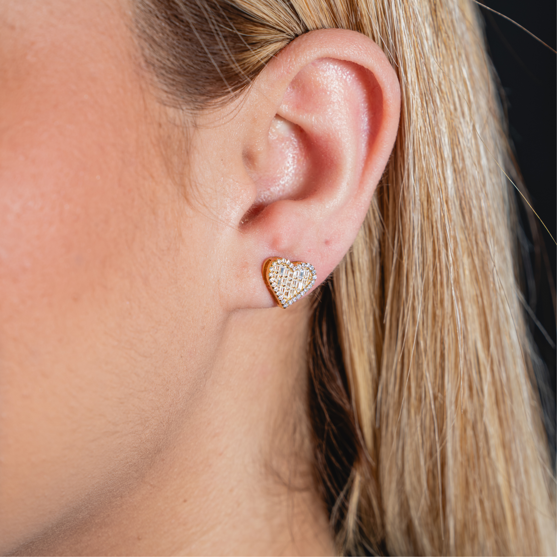 Heart Earrings With Baguette